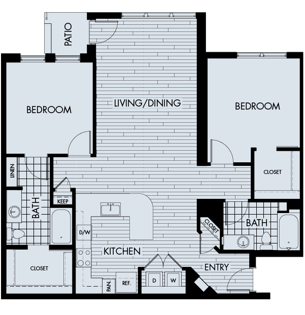 Floor plan for 2 beds, 2 baths, 1401 sqft